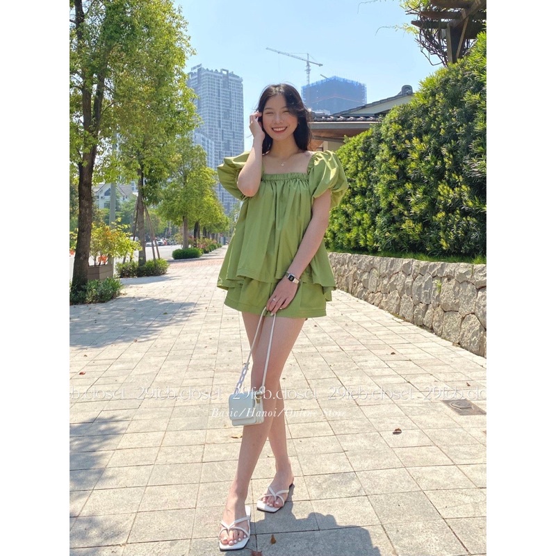 Set Đồ Nữ, Bộ Đồ Áo Nữ Trễ Vai Dáng Bồng Bềnh Chất Đũi Siêu Xinh | BigBuy360 - bigbuy360.vn