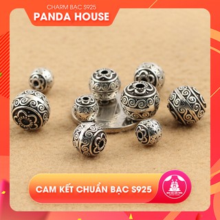 Charm bạc thái hình tròn xỏ ngang họa tiết hoa văn - Panda House