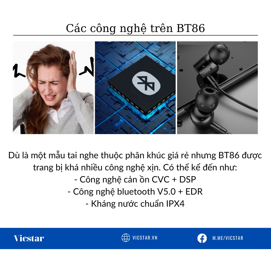 Tai nghe Bluetooth BT86 sử dụng 11 tiếng, âm bass ấm, âm lượng to, mic đàm thoại tốt