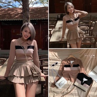 Chân váy ngắn dập ly 2 tầng