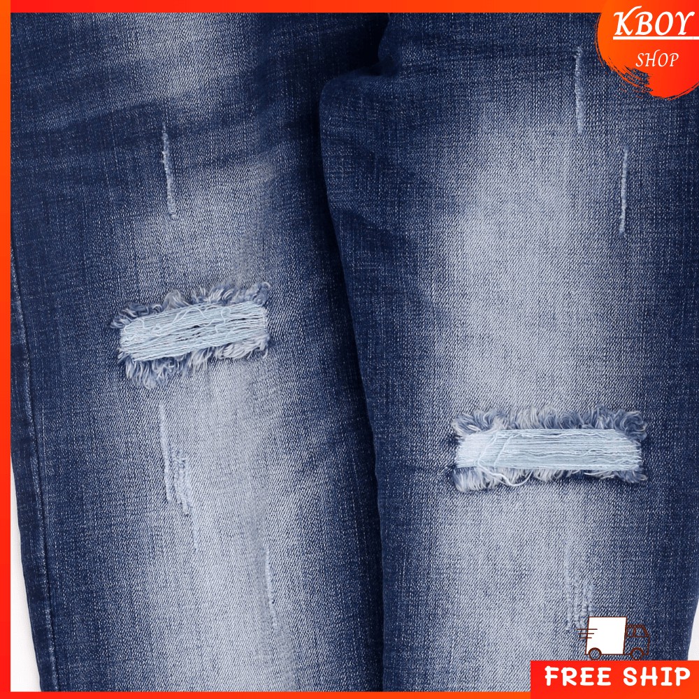 Quần jean nam [𝐅𝐑𝐄𝐄𝐒𝐇𝐈𝐏] Quần jeans rách ống ôm chất bò cao cấp vải mềm mịn hợp dáng - QJ08