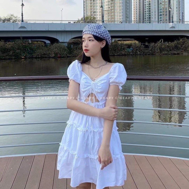 Váy Tiểu Thư Rúm Ngực Bánh Bèo Màu Trắng Tinh Khôi, Đầm Bánh Bèo Dự Tiệc Màu Trắng ( video shop tự quay )