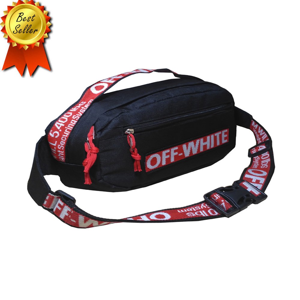 Off White Túi Đeo Chéo Ngực / Thắt Lưng Nhiều Màu Sắc Cho Nam Nữ Of0001 Đen