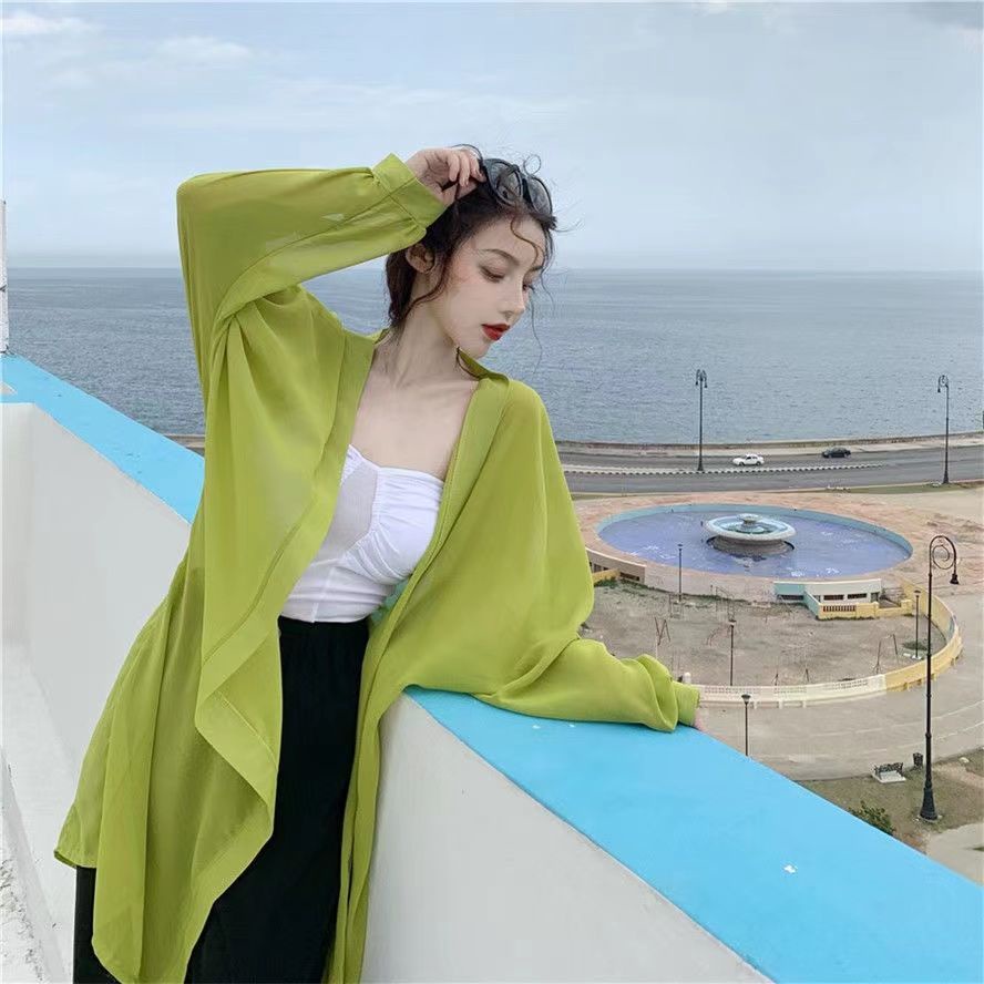 Áo Khoác cardigan chiffon Tay Dài Dáng Rộng Phong Cách Hàn Quốc Thời Trang Mùa Hè Xinh Xắn Cho Nữ