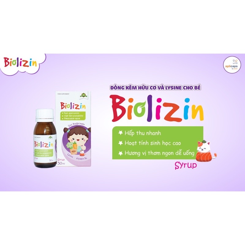 Kẽm hữu cơ Biolizin 50ml dạng siro vị đào 1 lọ