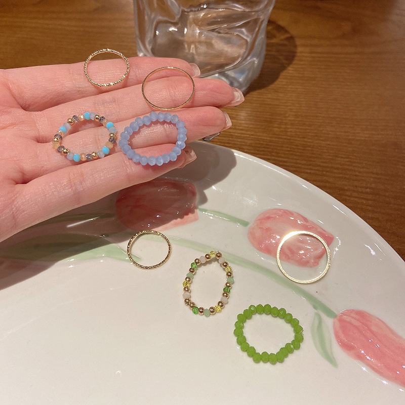 Set 4 Nhẫn Đính Hạt Nhiều Màu Sắc Thời Trang Cho Nữ