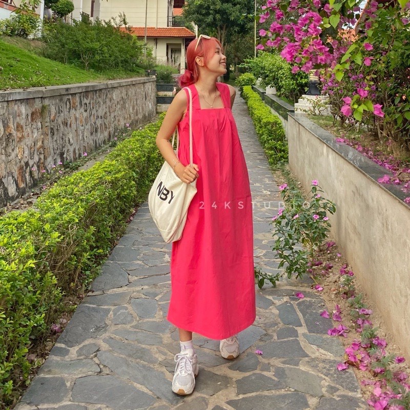 Váy/đầm 2 dây bản to chất vải thô hàn - chất kate - AAG99shop