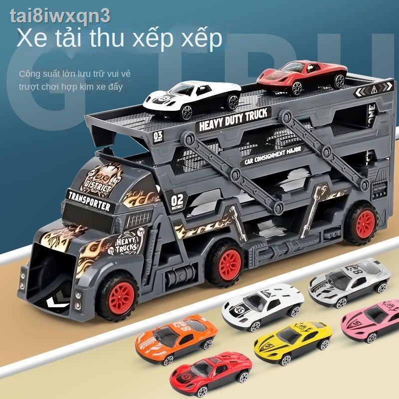 □☸Gấp hai lớp biến dạng xe tải vận chuyển container có thể đẩy ra hợp kim mô phỏng hình ô tô bánh nóng điều khiển