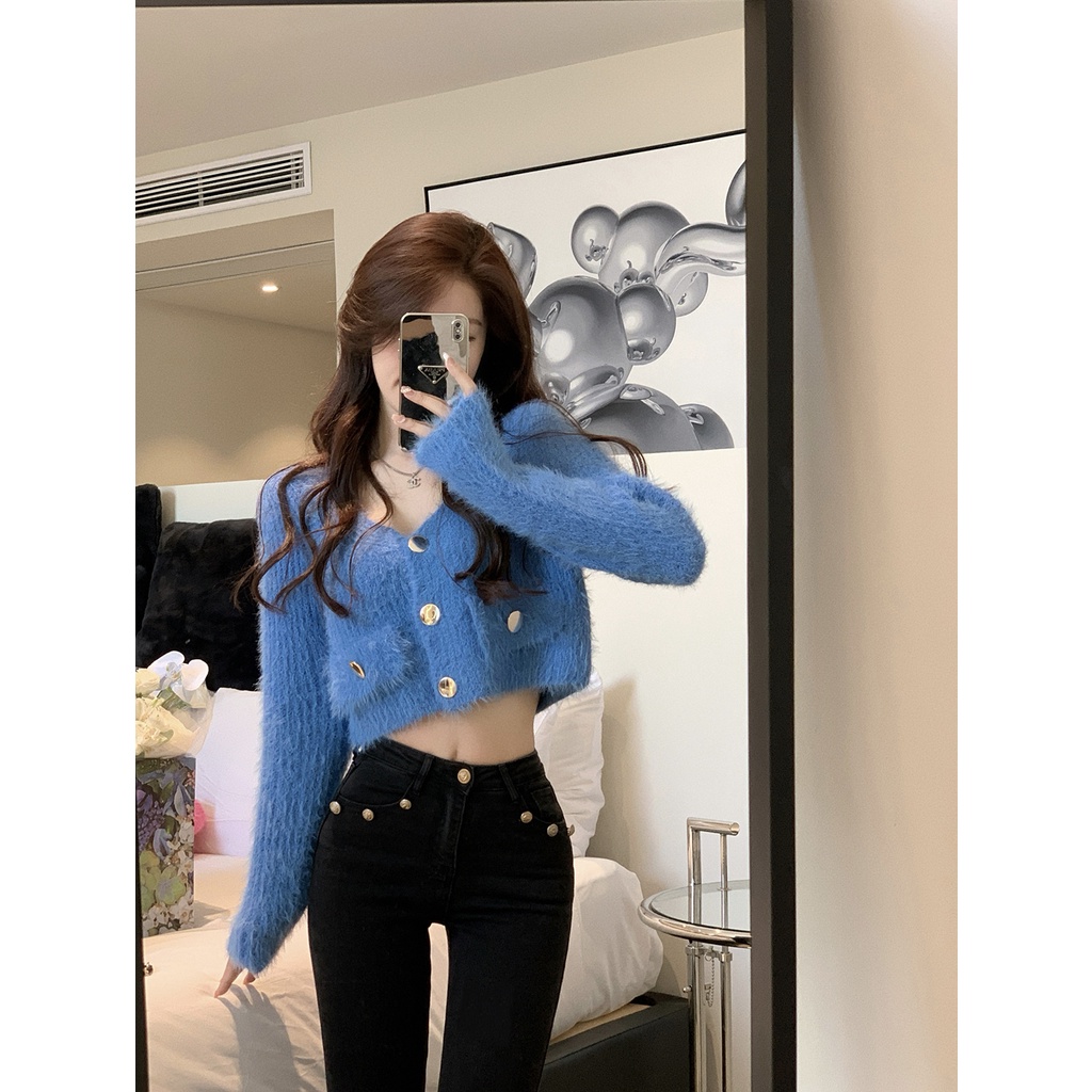 Áo Len Lửng Tay Dài Màu Trơn Đơn Giản Thời Trang Hàn Quốc