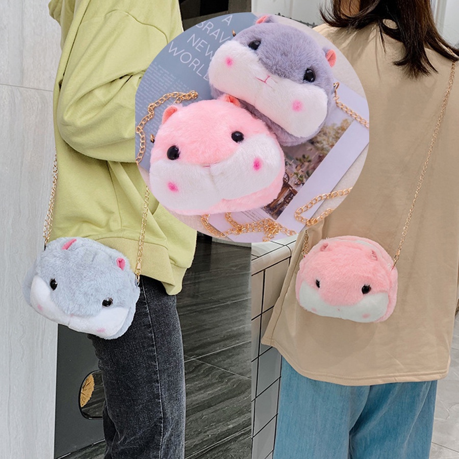 Túi Gấu Mặt Thú Hình Chuột Hamter Đáng Yêu, Túi Đeo Chéo Hình Hamster