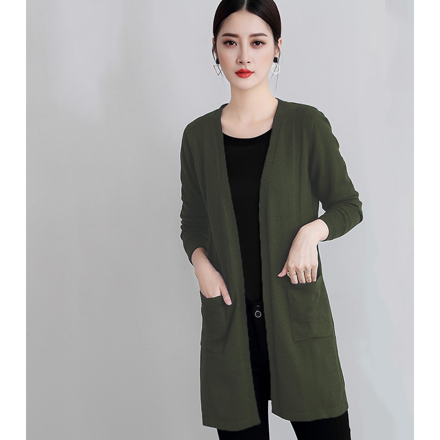 Áo Khoác Nhẹ CARDIGAN Len Nữ Dáng Dài Mỏng Phối Hai Túi Zenkonam WM JK 032