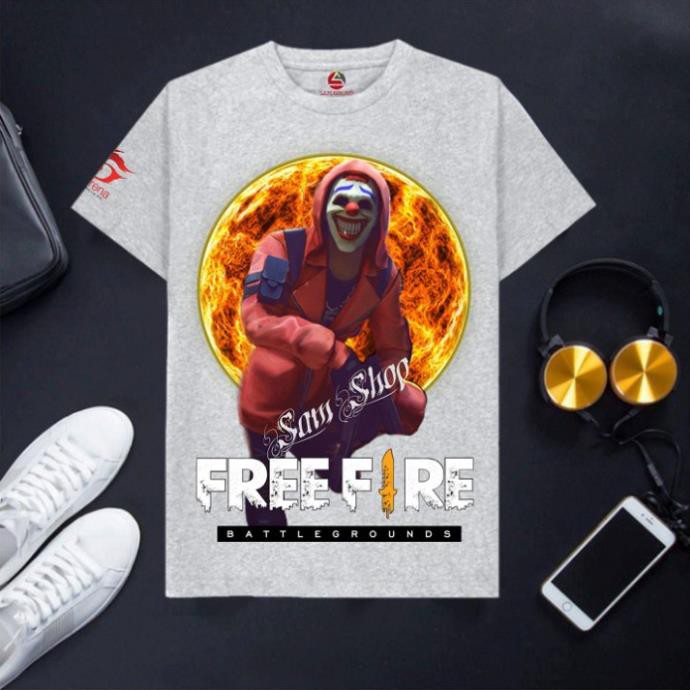 VHL Store [Chỉ 1 Ngày] Áo thun nam Free fire xuất khẩu cổ tròn cotton màu ghi xám Chiến Giáp Lửa băng VHL Store