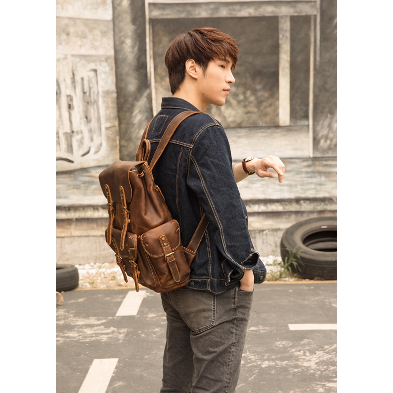 Balo Da Bò THẬT Balo văn phòng đi phượt du lịch cao cấp bảo hành 5 năm về da BL09 - DU MỤC STORE