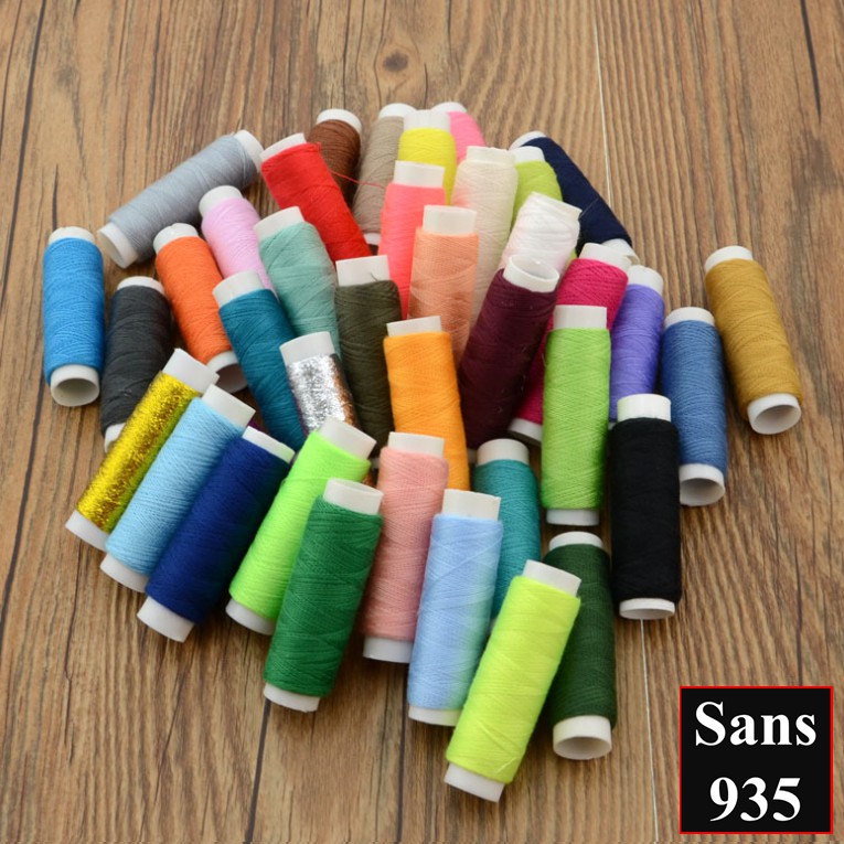 Chỉ khâu quần áo nhiều màu Sans935 bộ chỉ thêu màu đen trắng xanh đỏ vàng cam lục lam chàm tím hồng be
