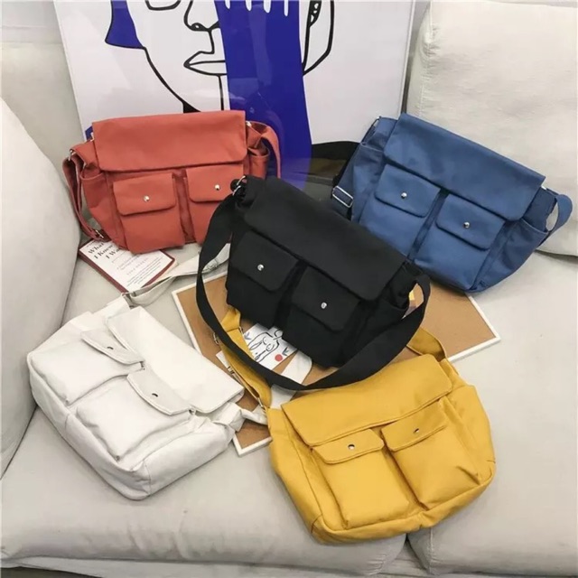 túi đeo chéo vải bố, túi tote bag đi học hộp vintage ulzzang