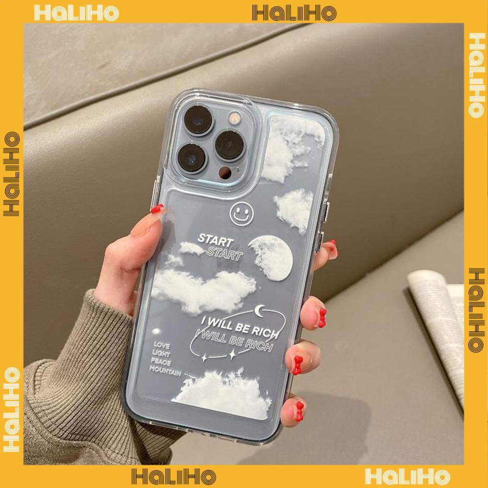 Ốp điện thoại TPU mềm dày trong suốt in hình đám mây/ mặt cười thích hợp cho iPhone 13 Pro Max 12 Pro Max 11 7 Plus