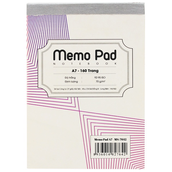 Sổ cầm tay Memo Pad A7 160 Trang 7642, Sổ xé Hải tiến, Vở mini học sinh, Sổ Xé Dán Ghi Chép, sổ order ghi menu, thức ăn