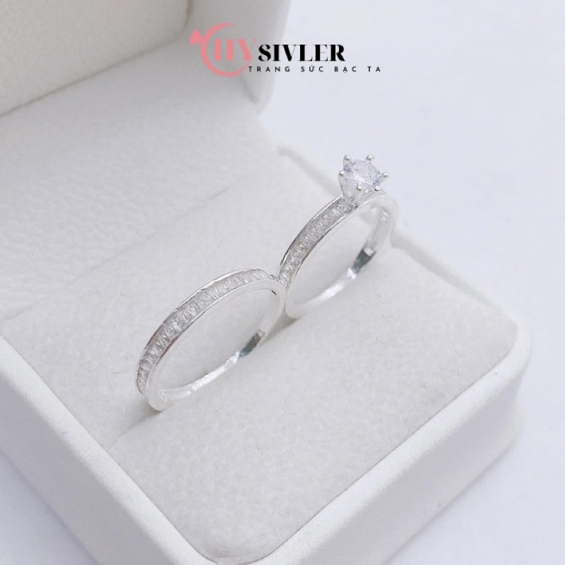 Nhẫn đôi bạc ta đính đá ghết trẻ trung siêu hot nhẫn đôi bạc thật