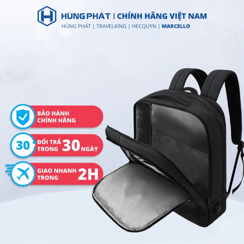 MARCELLO - Balo laptop nam nữ chống nước M-601 có cổng USB chính hãng Hùng Phát sản xuất.