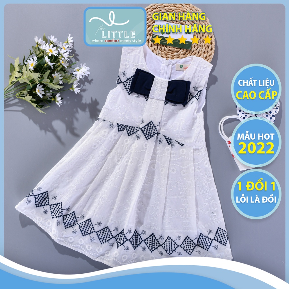 váy bé gái trắng thêu quả trám navy 2 lớp NW009 The Little VN váy dài cho bé gái dáng eo cao,họa tiết tinh tế