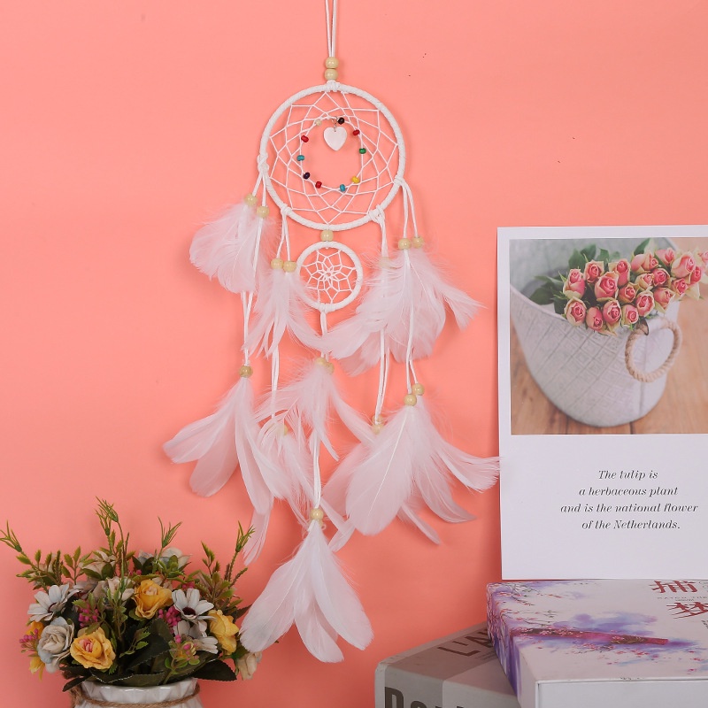 Bùa Bắt Giấc Mơ, Dreamcatcher, Chuông Gió Trang Trí 2 Tầng Gắn Lông Vũ Trang Trí