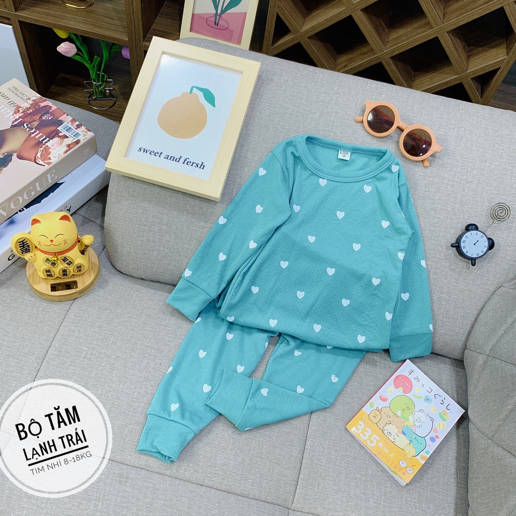 Bộ len tăm dài tay cho bé trai bé gái 8-18kg, họa tiết hình trái tim - BO104