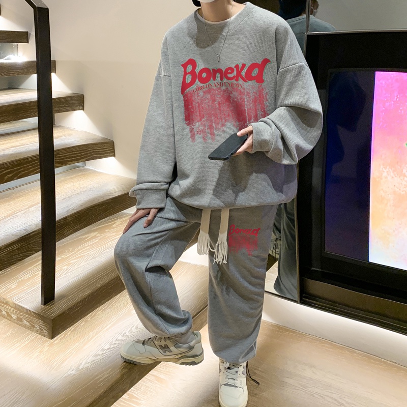 Ifnicefuture Mới Set Áo hoodie Dài Tay Cổ Tròn Dáng Rộng + Quần In Họa Tiết Thời Trang Cho Nam