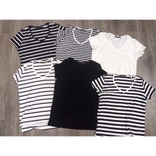 Áo phông kẻ Zara cổ tim