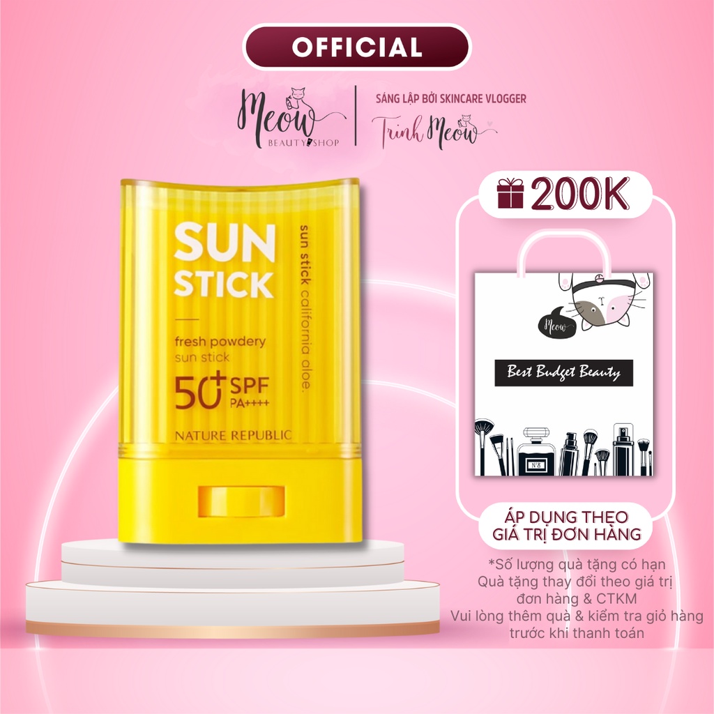 Kem chống nắng dạng sáp lăn NATURE REPUBLIC California Aloe Fresh Powdery Sun Stick SPF50+ PA++++ 24g