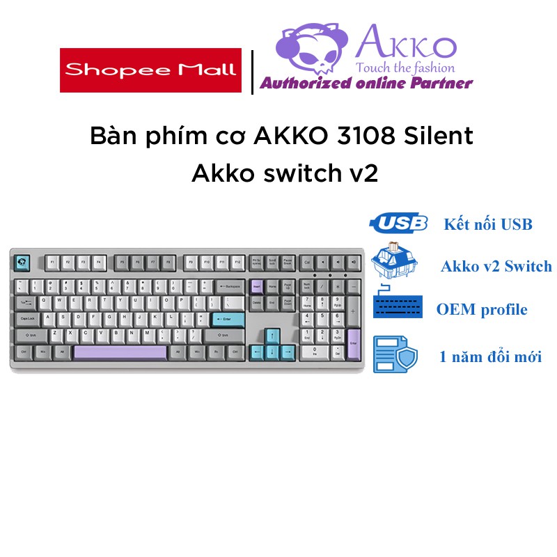 Bàn phím cơ AKKO 3108 Silent (Akko switch v2) - Cổng USB