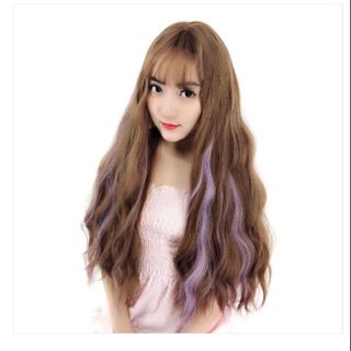 [TẶNG KÈM LƯỚI LƯỢC] Cả đầu tóc giả xù sóng nước phối sợi lai tím