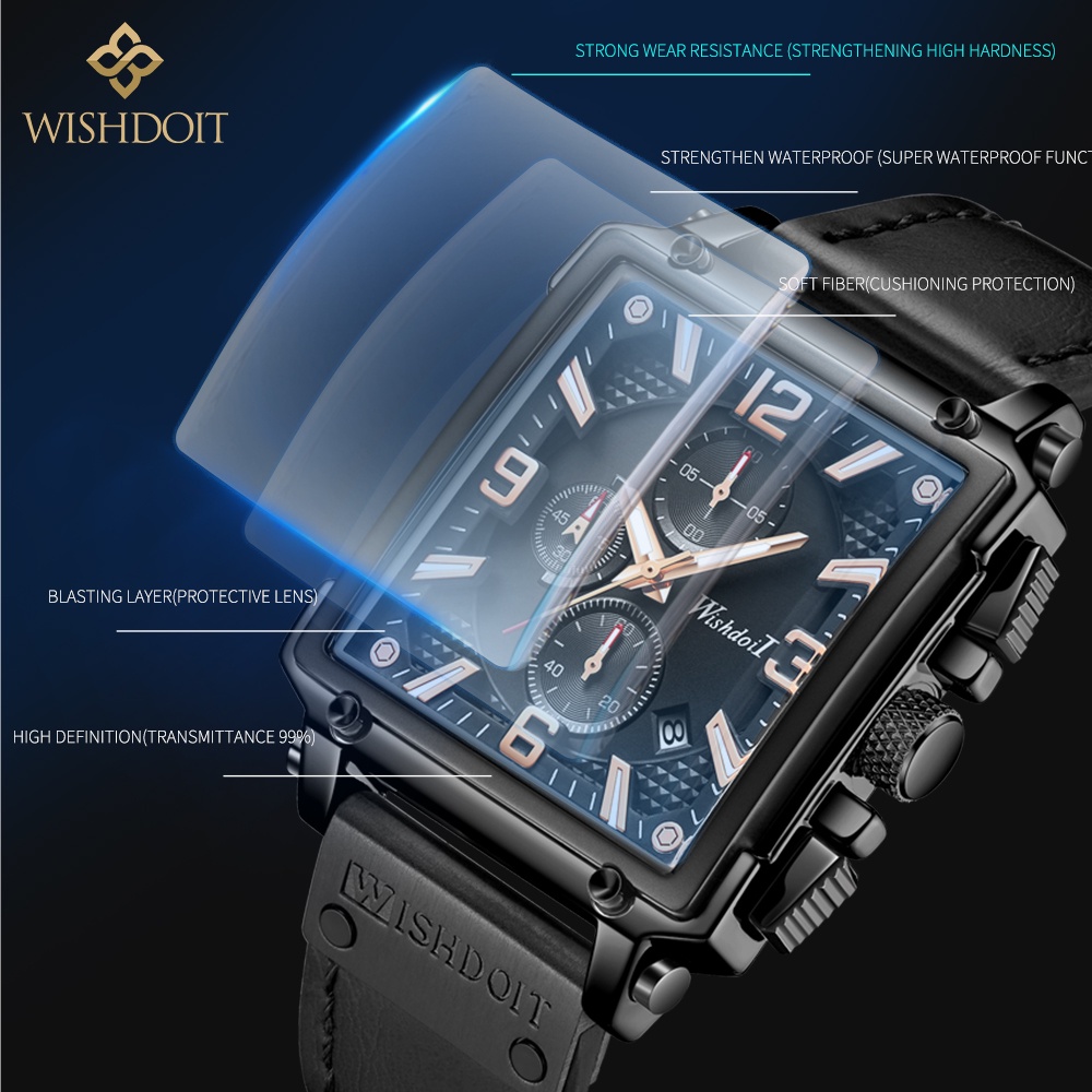 Đồng hồ quartz chống thấm nước với dây đeo da WISHDOIT