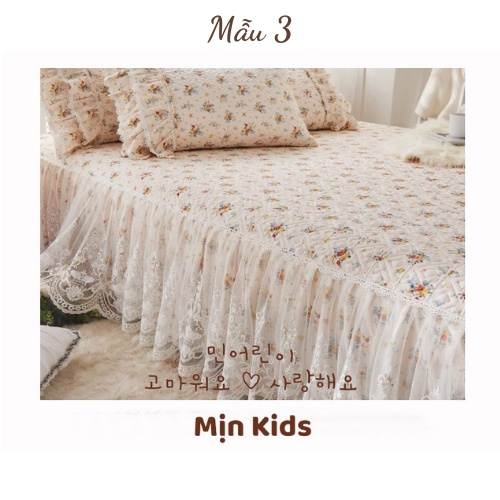 Set ga gối phủ chân giường chần bông hoạ tiết hoa nhí, bộ ga gối Hàn Quốc MỊN KIDS