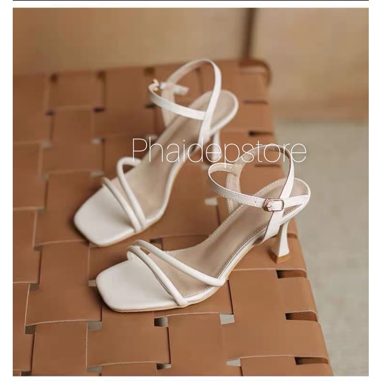 Giày sandal cao gót quai mảnh thiết kế trẻ chung gót nhọn 7 phân Mã S489