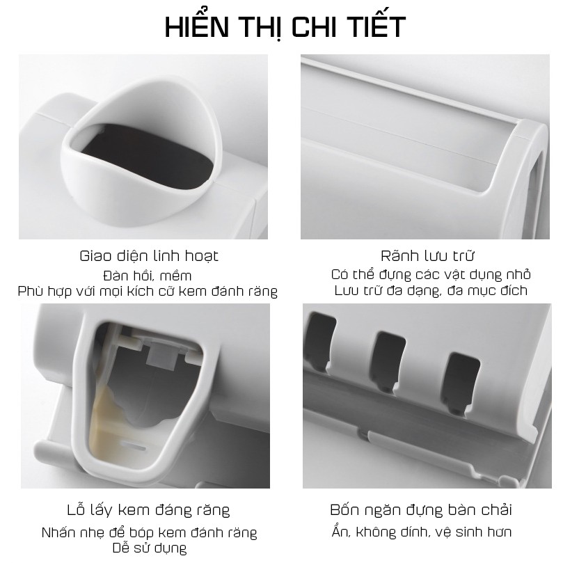 Kệ Đựng Bàn Chải Thông Minh Tự Động Lấy Kem Đánh Răng Kèm 2 Cốc Nam Châm Cao Cấp