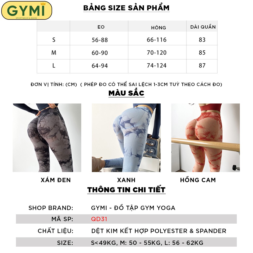 Quần tập gym yoga nữ chun mông Mitao Girl GYMI QD31 dáng legging màu loang lưng cao nâng mông vải dệt co giãn 4 chiều