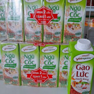 2 lốc 8 hộp sữa Ngũ cốc dinh dưỡng Vietngucoc 180ml tặng kèm 1 hộp sữa gạo lứt thể tích 250ml