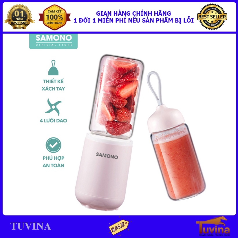 Máy Xay Sinh Tố Mini Cầm Tay Samono SW-Z7 350ml 4 Lưỡi Dao Inox 304 - Hàng Chính Hãng (Bảo Hành 1 Đổi 1 Do Lỗi Kỹ Thuật)