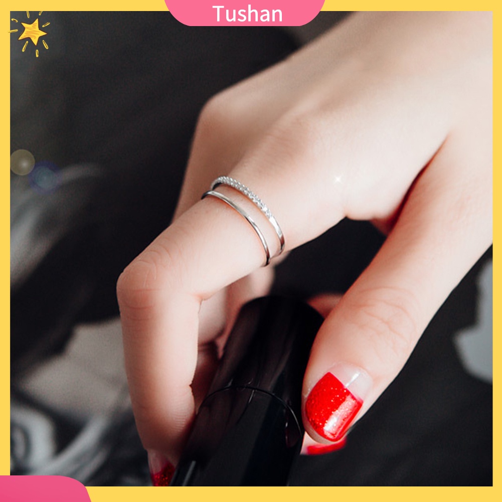 Chiếc nhẫn hở 2 lớp kiểu dáng đơn giản trang trí đính đá cho nữ