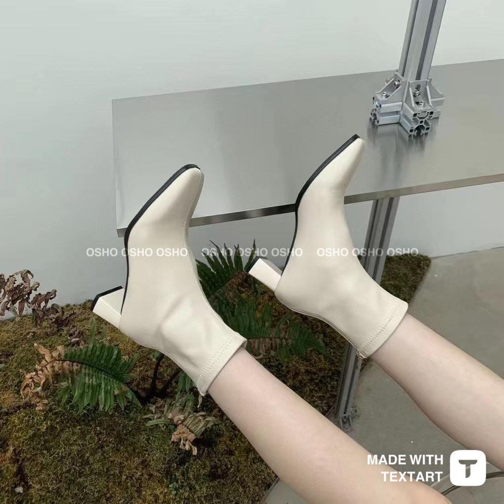 Boot cổ ngắn gót vuông cao 5cm OSHO, chất liệu mềm lót lông cao cấp lên phom đẹp