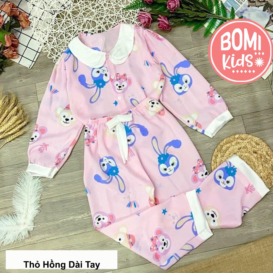 Bộ Đồ Ngủ Pijama Bé Gái Mặc Nhà Lụa Cao Cấp Nhiều Màu Dài Tay 15kg - 41kg