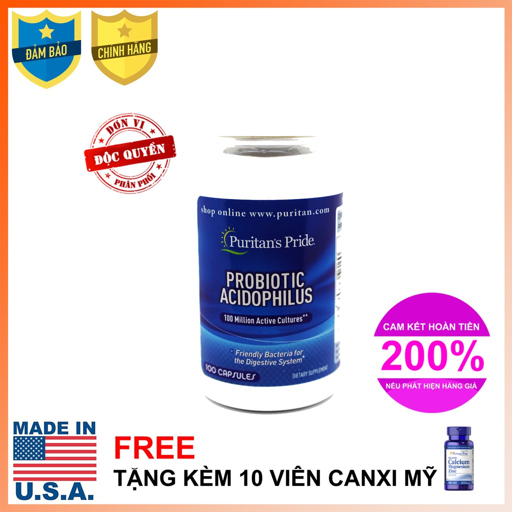Viên uống bổ sung lợi khuẩn Puritan's Pride Probiotic Acidophilus 100 viên