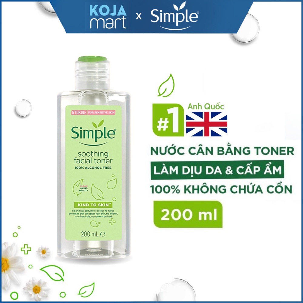 Nước Hoa Hồng Simple Cân Bằng Da Dịu Nhẹ Kind To Skin Soothing Facial Toner 200ml