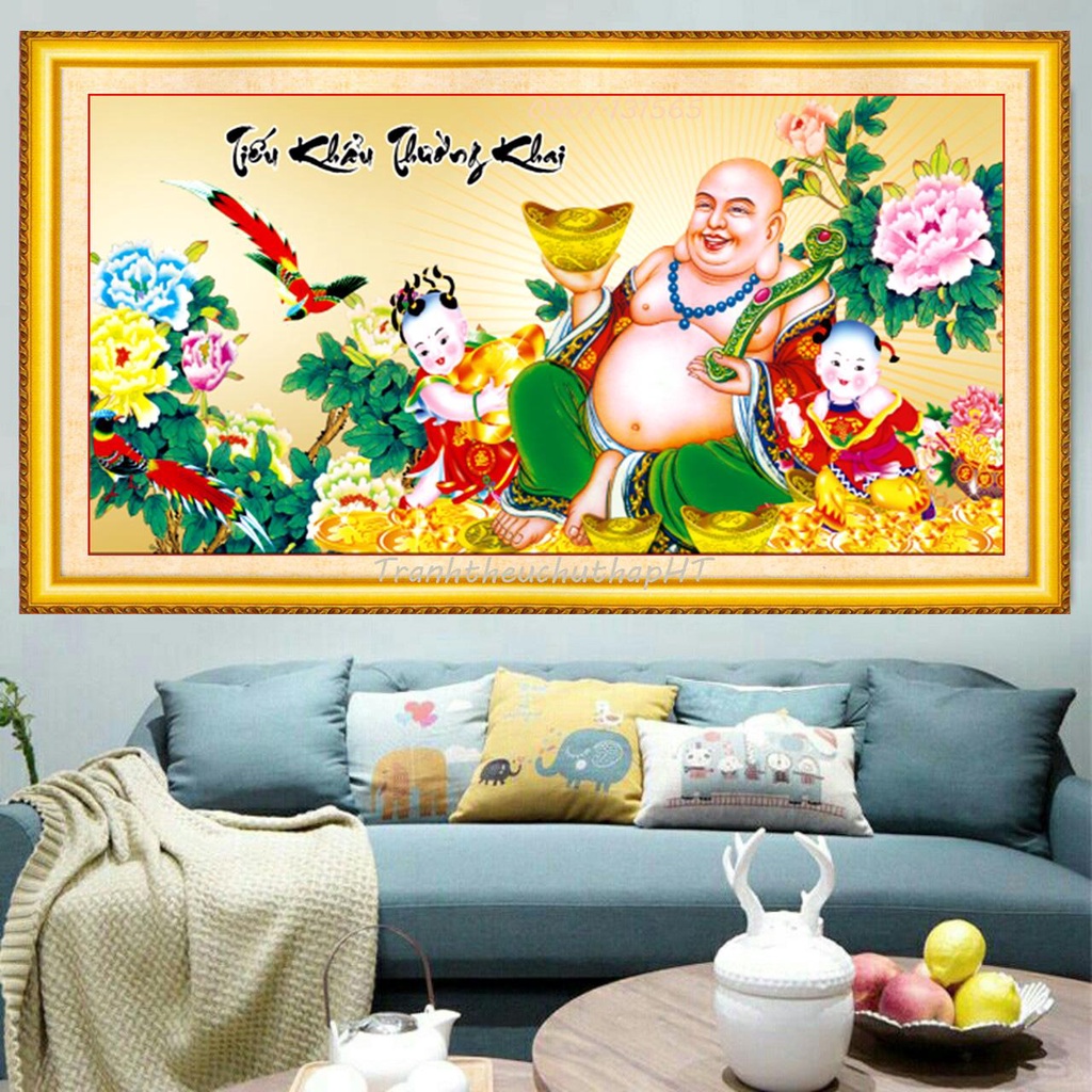 Tranh thêu phật di lạc KT:109x55cm,tranh chưa thêu.Tặng kéo và xỏ chỉ.