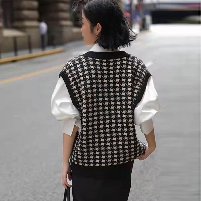 Áo gile len kẻ Vintage hàng QCCC