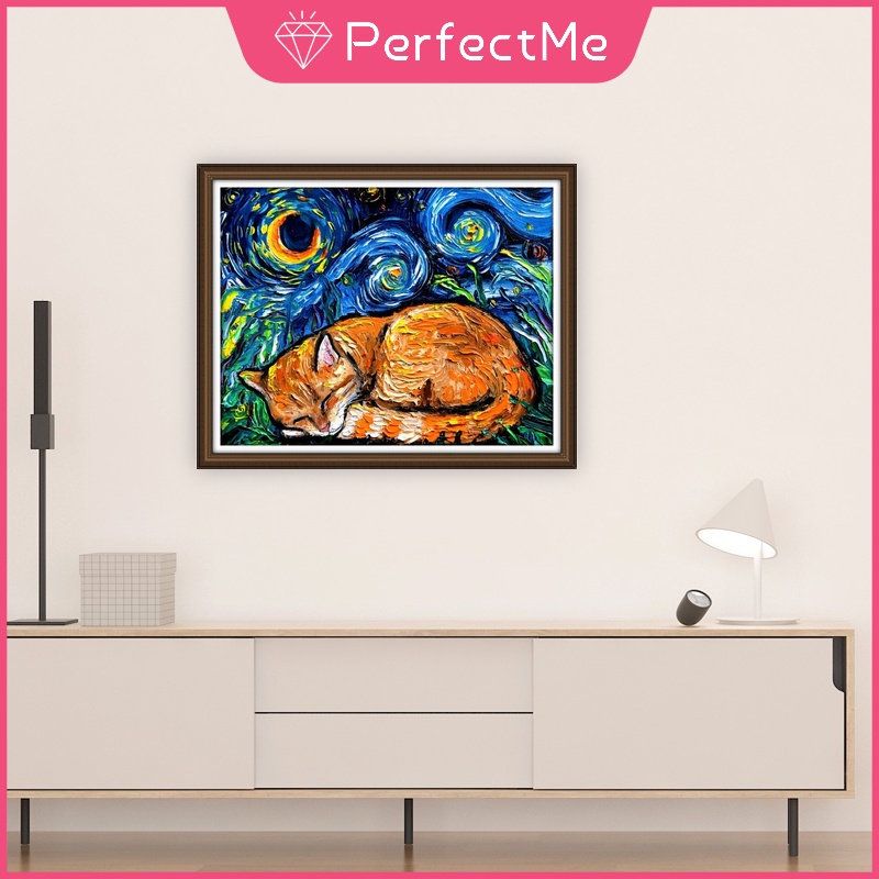 Bộ tranh đính đá 5D họa tiết chú mèo dễ thương độc đáo kích thước 30x40cm