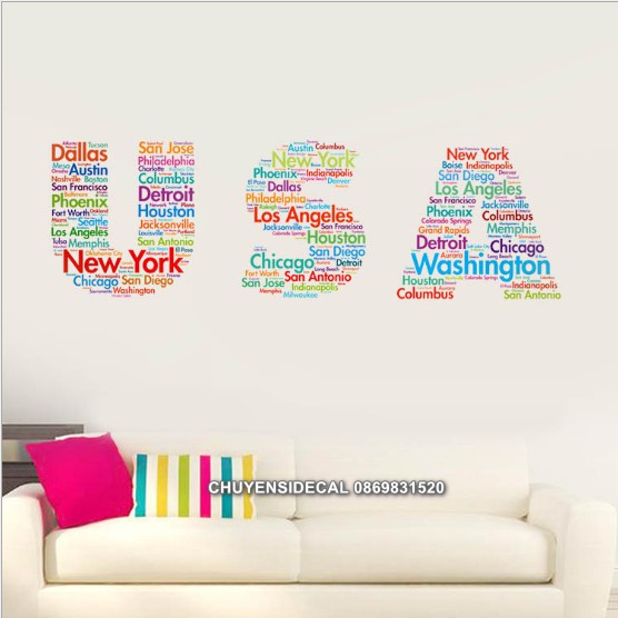 Decal dán tường - Chữ Tiêng Anh Quốc Tế