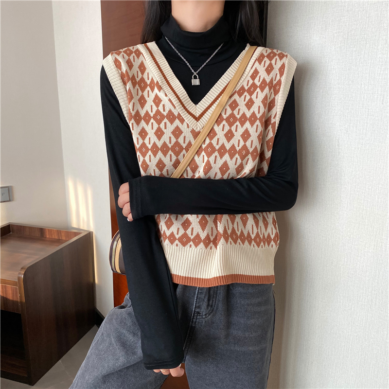 Áo len dệt kim không tay cổ chữ v thời trang thu đông phong cách Hàn Quốc cho nữ 177270