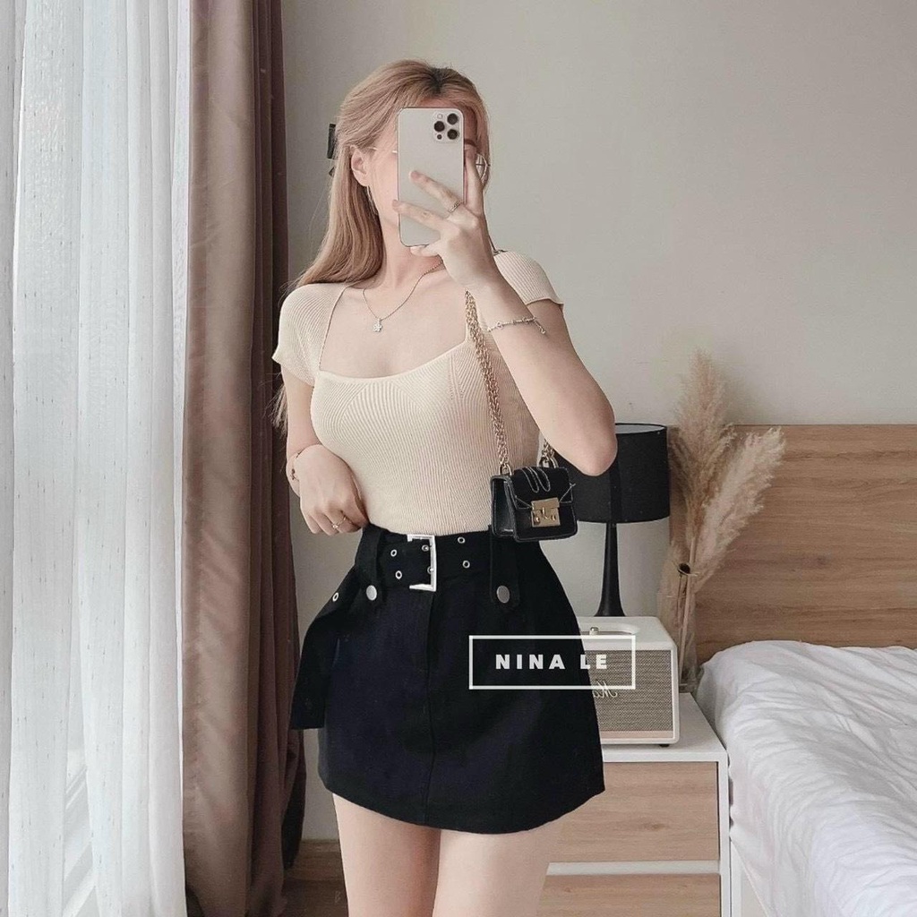 Chân Váy Ngắn Lưng Cao alohashop91, Dáng Ôm Phối Đai Lưng So To