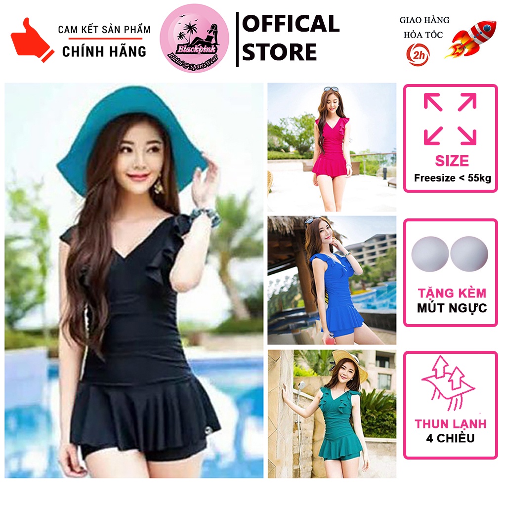 Đồ Bơi Nữ Liền Thân Bikini 1 Mảnh Kín Đáo Tay Bèo Váy Xòe Có Quần Trong Đi Biển Tặng Kèm Mút Lót Ngực Cực xinh LM003